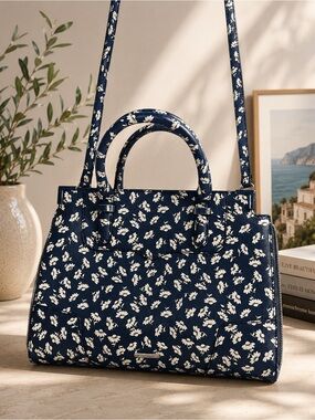 Rebecca Minkoff Amorous Satchel Crossbody Tote NavyWhite Floral Saffiano Leather